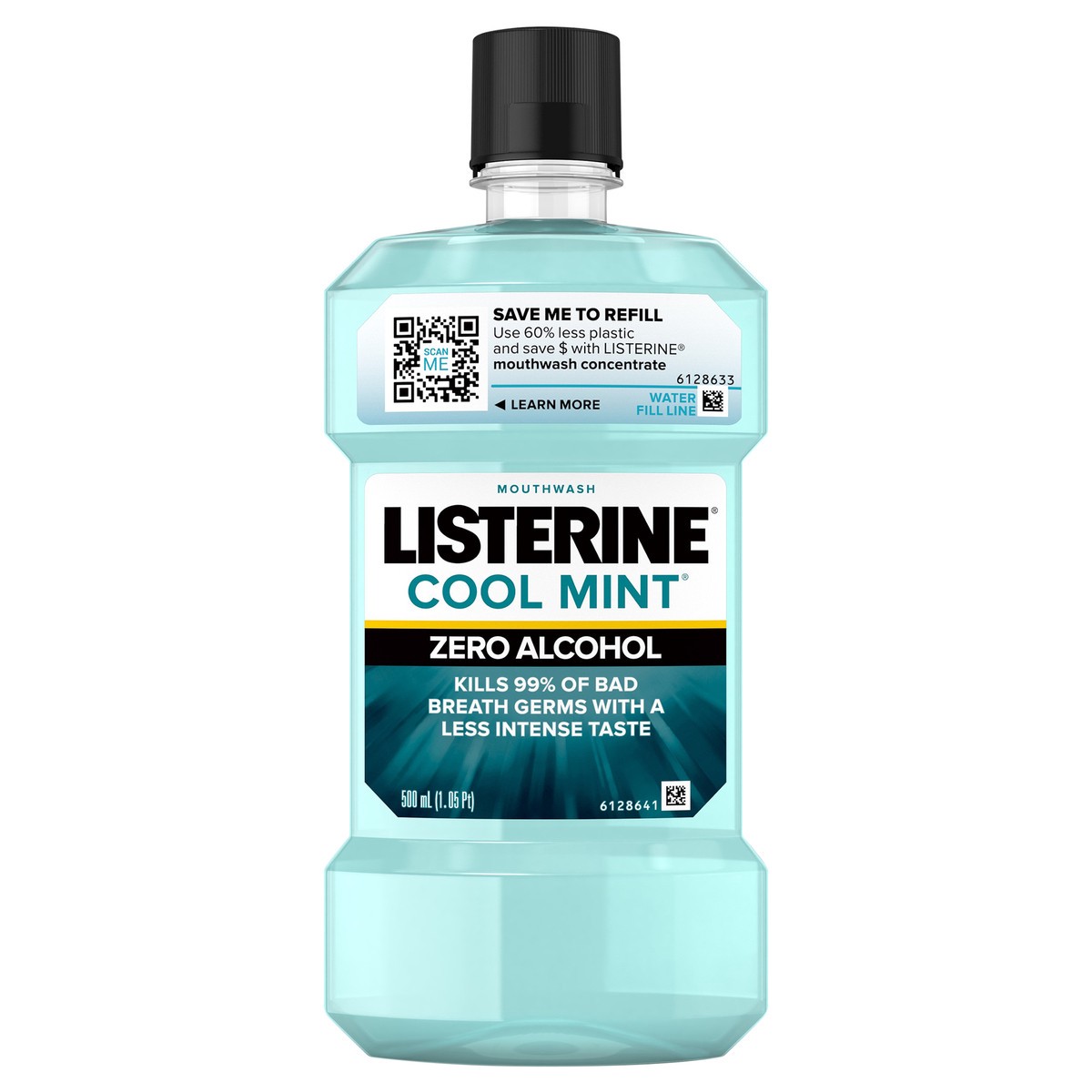 slide 9 of 11, Listerine Mouthwash, Zero Alcohol, Germ Killing, Less Intense Formula, Bad Breath Treatment, Alcohol Free Mouth Wash for Adults; Cool Mint Flavor, 500 mL (Pack of 6), 500 ml