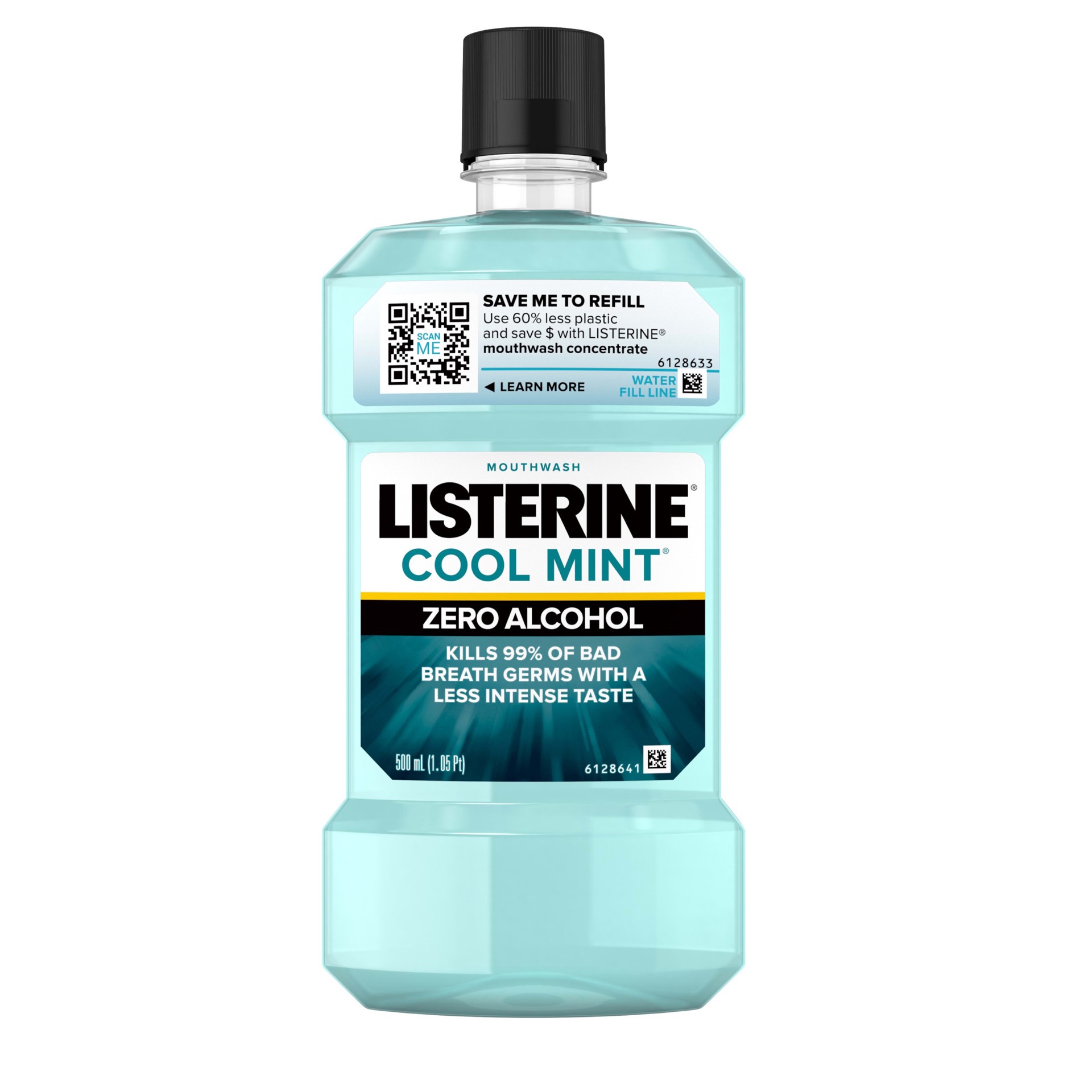 slide 1 of 11, Listerine Mouthwash, Zero Alcohol, Germ Killing, Less Intense Formula, Bad Breath Treatment, Alcohol Free Mouth Wash for Adults; Cool Mint Flavor, 500 mL (Pack of 6), 500 ml