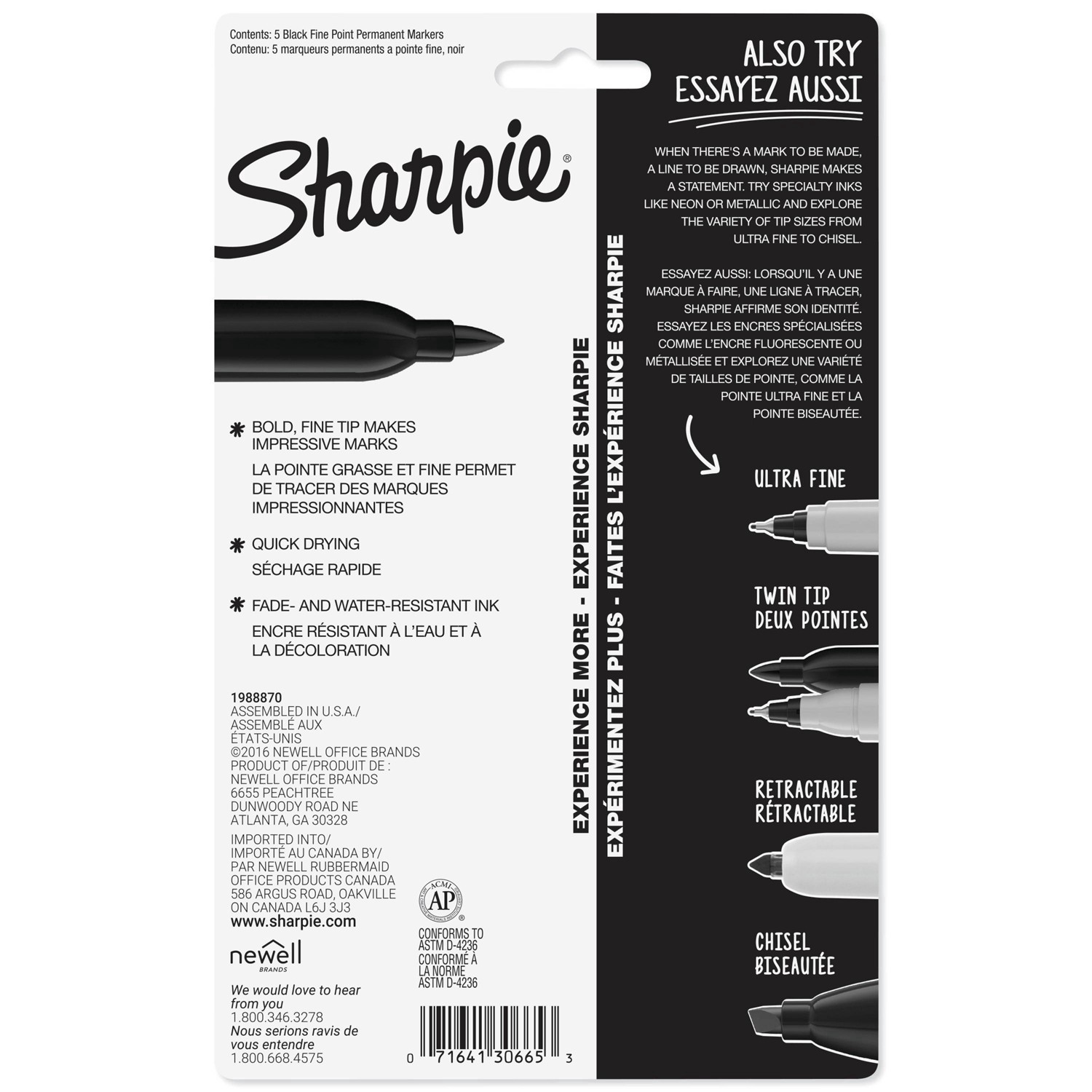 slide 12 of 37, Sharpie 5pk Permanent Markers Fine Tip Black, 5 ct