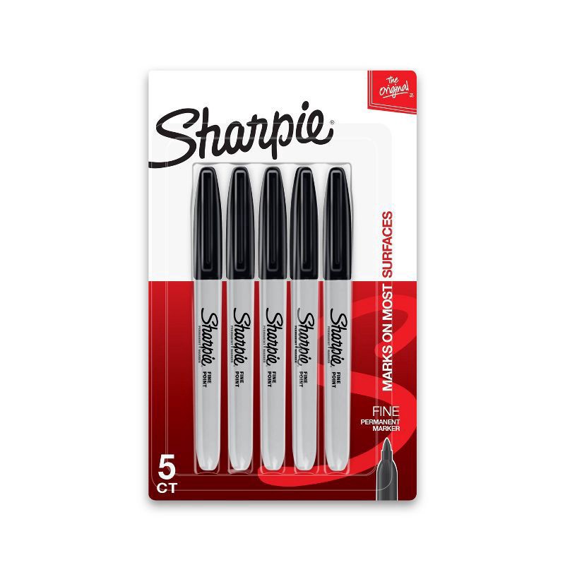 slide 1 of 37, Sharpie 5pk Permanent Markers Fine Tip Black, 5 ct