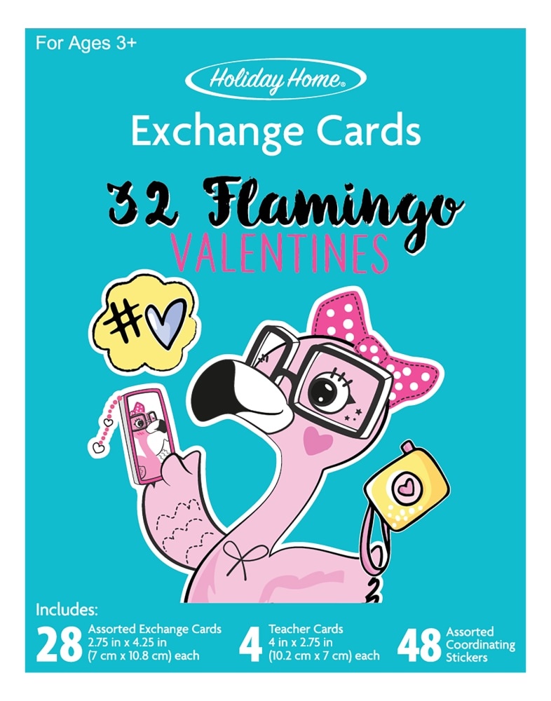 slide 1 of 1, Holiday Home Flamingo Valentine's Cards, 32 ct