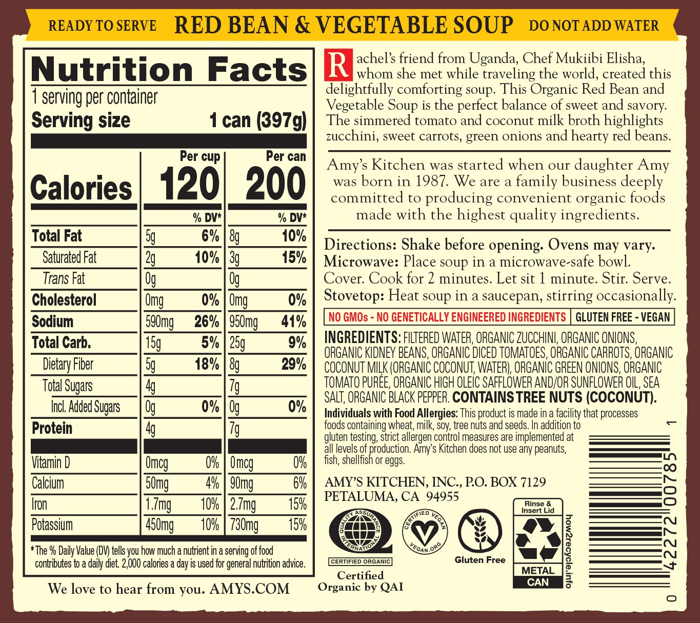 slide 7 of 7, Amy's Organic Red Bean & Vegetable Soups 14.0 oz, 14 oz