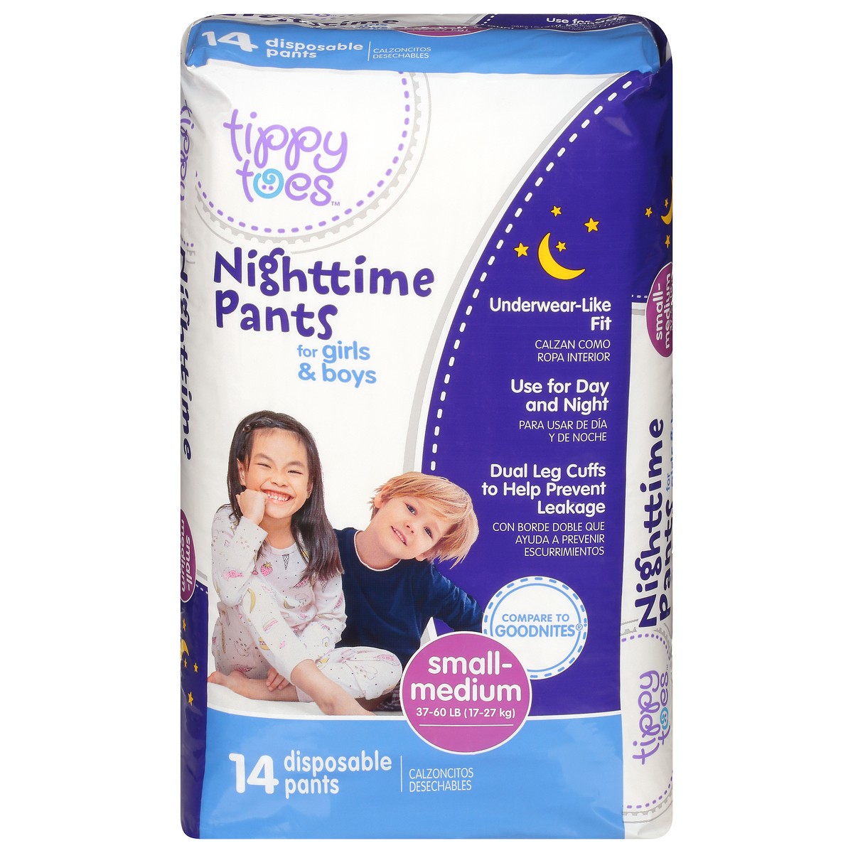 slide 2 of 18, Tippy Toes Nighttime Pants Small-Medium Disposable Pants 14 Count, 14 ct