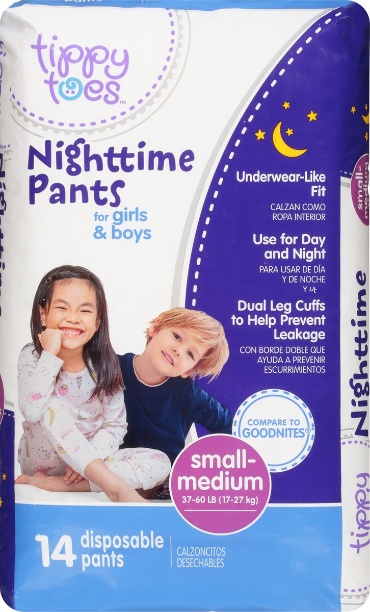 slide 3 of 18, Tippy Toes Nighttime Pants Small-Medium Disposable Pants 14 Count, 14 ct