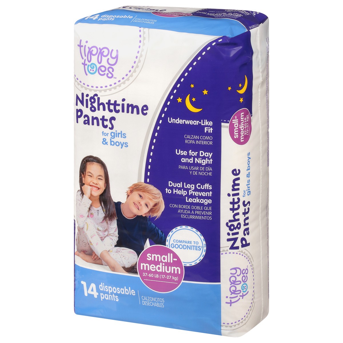 slide 13 of 18, Tippy Toes Nighttime Pants Small-Medium Disposable Pants 14 Count, 14 ct