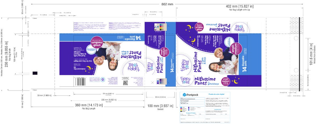 slide 18 of 18, Tippy Toes Nighttime Pants Small-Medium Disposable Pants 14 Count, 14 ct