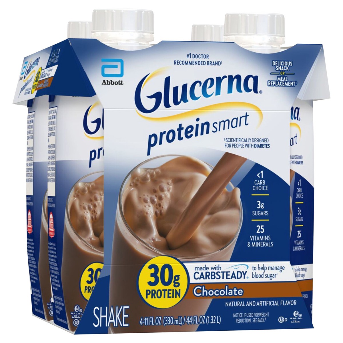 slide 4 of 5, Glucerna Rich Chocolate Protein Shake, 30 gram, 4 ct