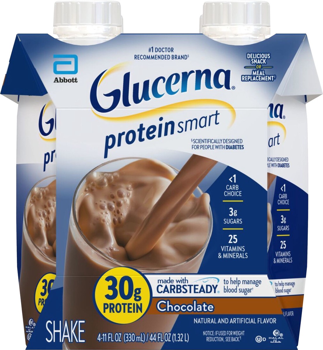 slide 3 of 5, Glucerna Rich Chocolate Protein Shake, 30 gram, 4 ct