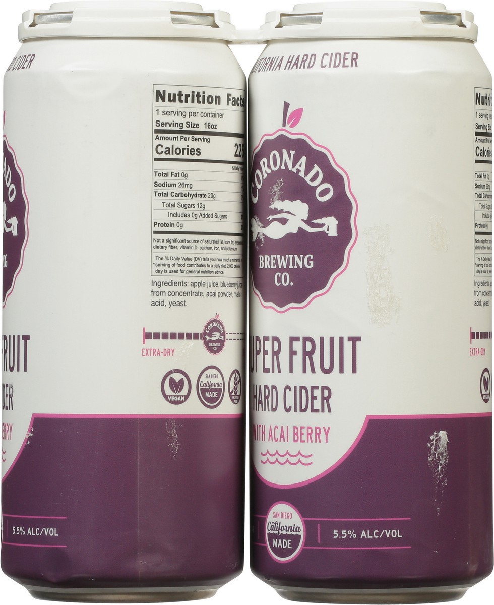 slide 11 of 13, Coronado Brewing Co. Super Fruit Hard Cider with Acai Berry 4 - 16 fl oz Cans, 4 ct; 16 oz
