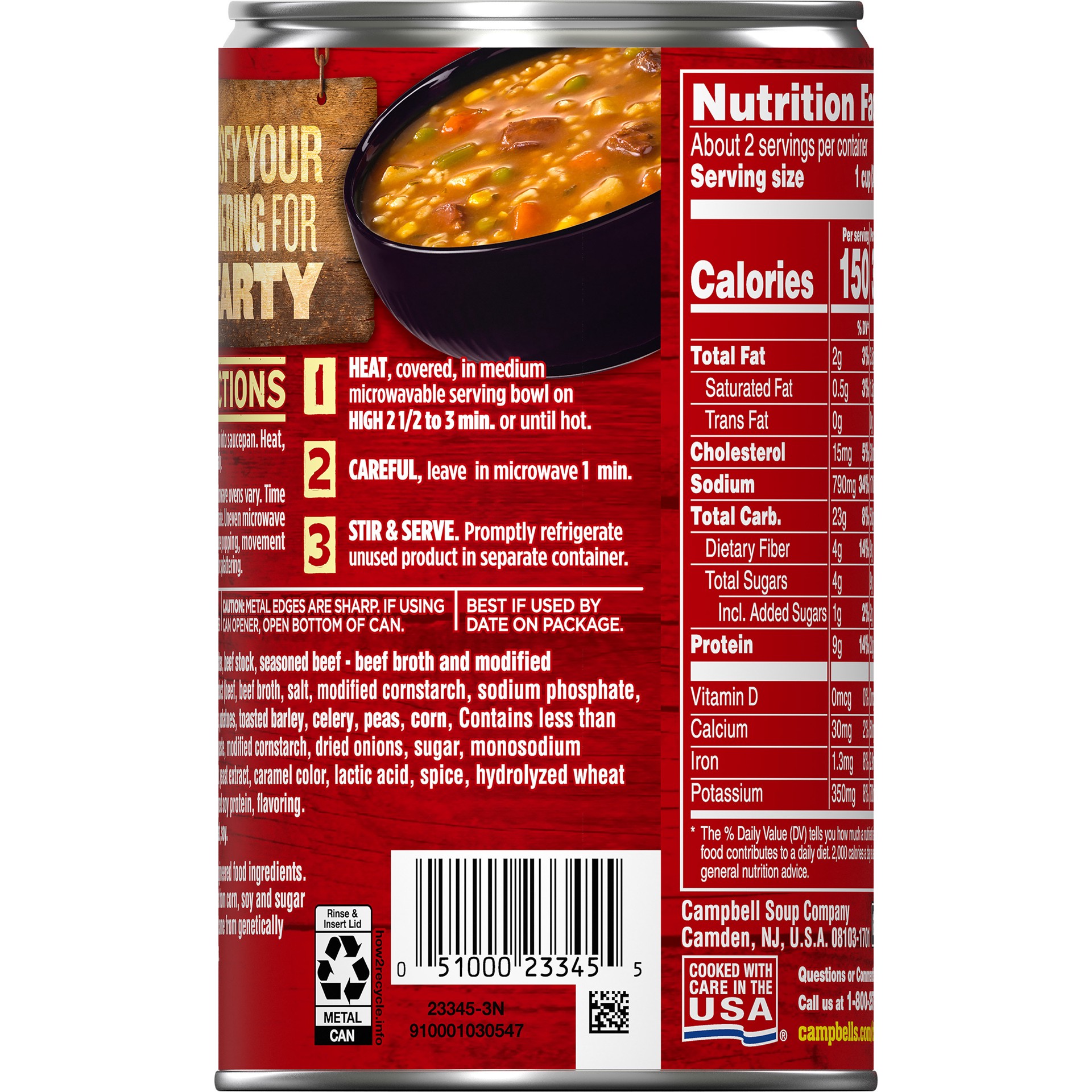 slide 3 of 5, Campbell's Chunky Soup, Hearty Beef and Barley Soup, 18.8 Oz Can, 18.8 oz