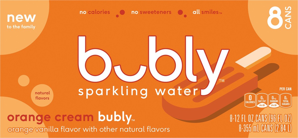 slide 4 of 6, bubly Sparkling Water Orange Cream 12 Fl Oz, 8 Count, 8 ct