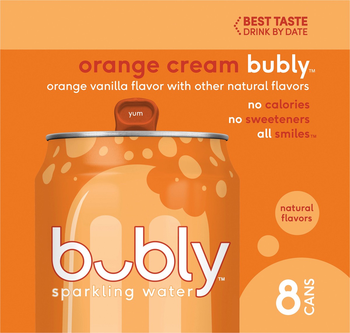 slide 5 of 6, bubly Sparkling Water Orange Cream 12 Fl Oz, 8 Count, 8 ct