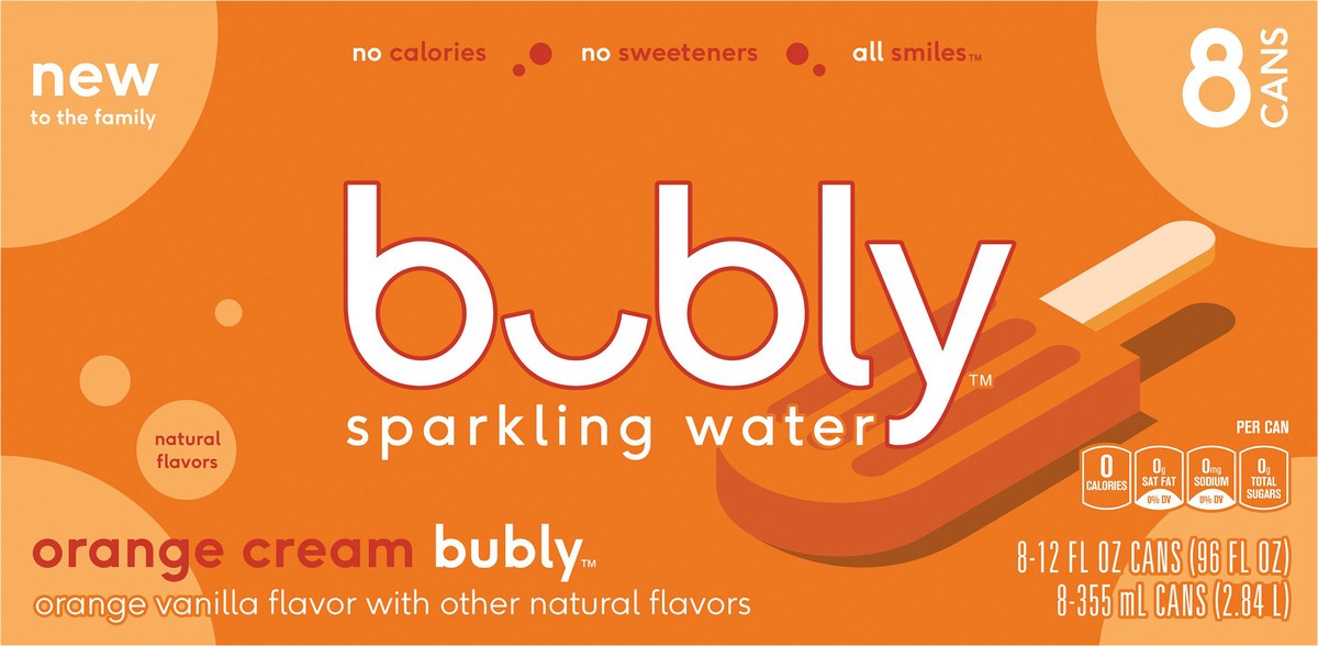 slide 6 of 6, bubly Sparkling Water Orange Cream 12 Fl Oz, 8 Count, 8 ct