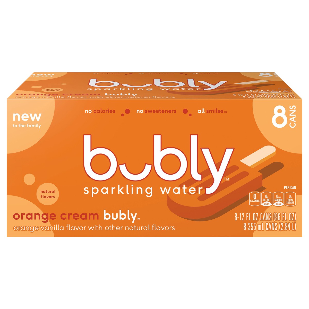 slide 1 of 6, bubly Sparkling Water Orange Cream 12 Fl Oz, 8 Count, 8 ct