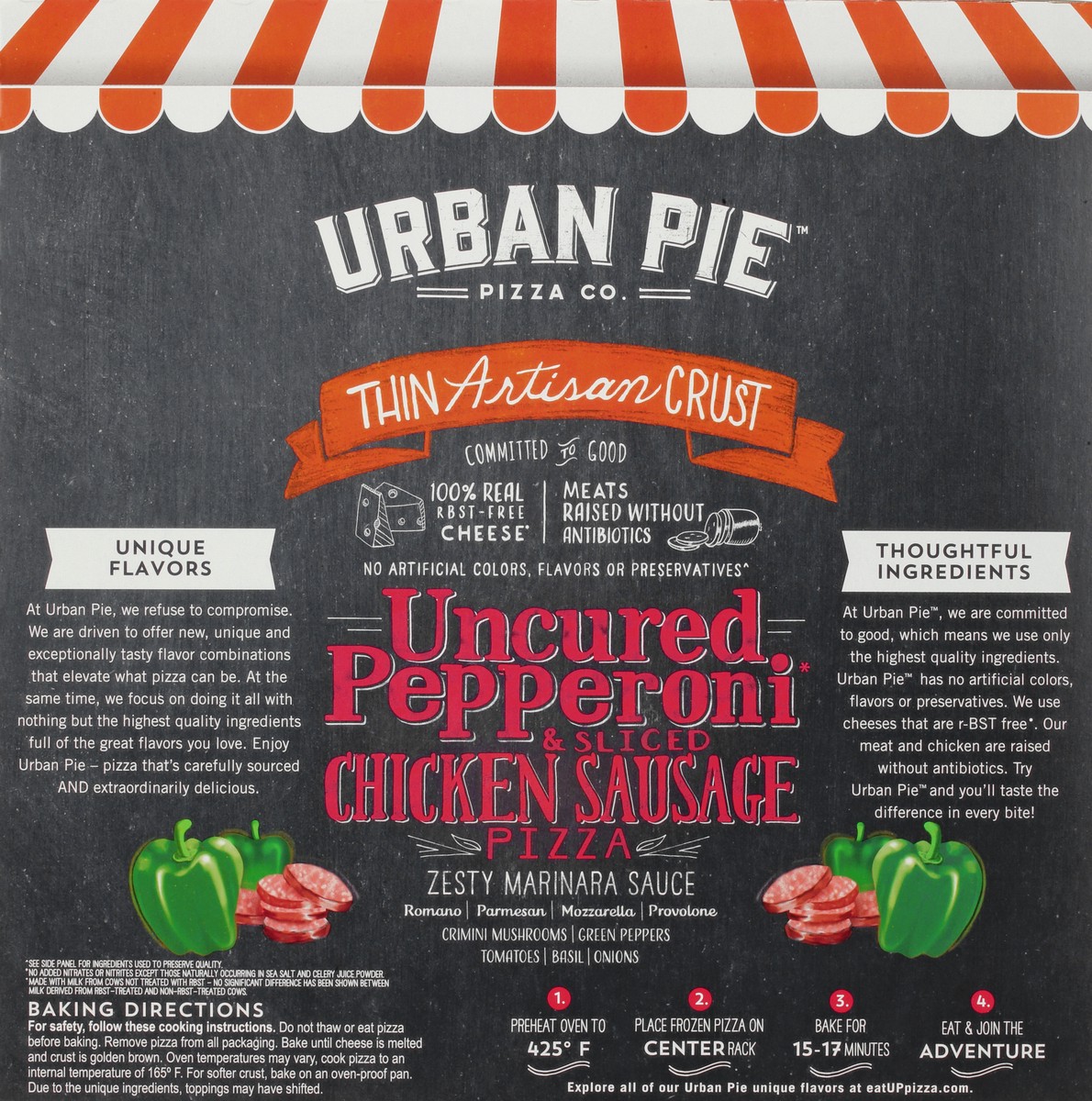 slide 3 of 10, Urban Pie Pizza Co. Thin Artisan Crust Uncured Pepperoni & Sliced Chicken Sausage Pizza 20.45 oz Box, 20.45 oz