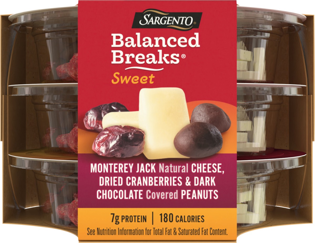 slide 2 of 9, Sargento Sweet Balanced Breaks Monterey Jack Natural Cheese, Dried Cranberries and Dark Chocolate Covered Peanuts, 3-Pack, 3 ct; 1.5 oz