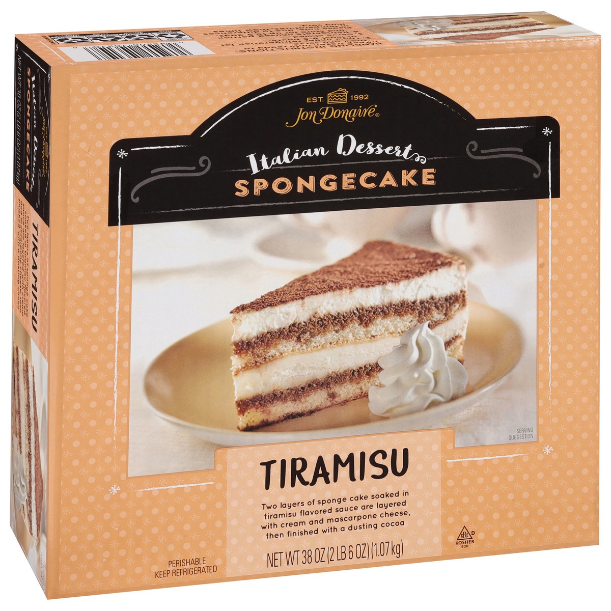 slide 2 of 9, Jon Donaire Italian Dessert Tiramisu Sponge Cake 38 oz, 38 oz