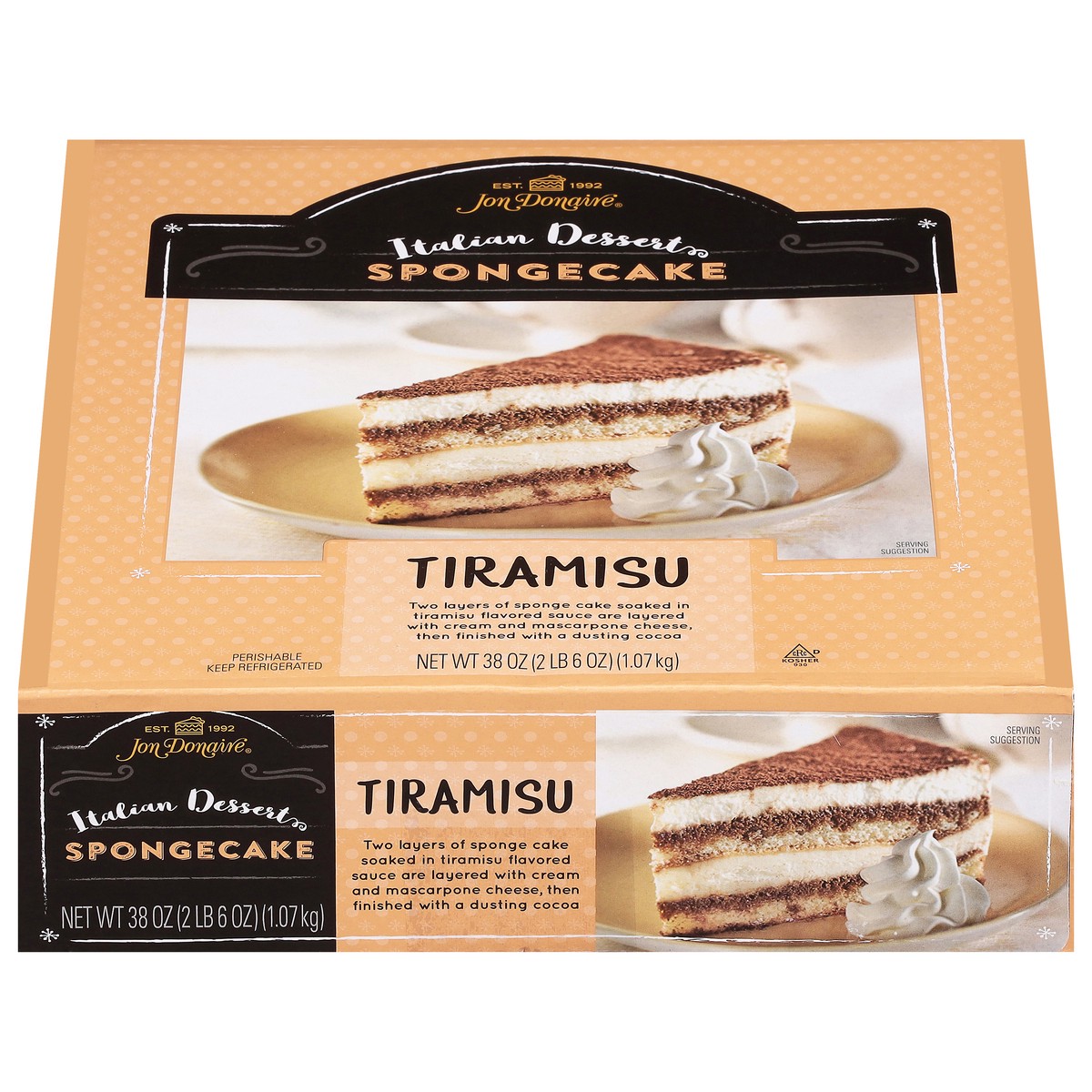 slide 1 of 9, Jon Donaire Italian Dessert Tiramisu Sponge Cake 38 oz, 38 oz