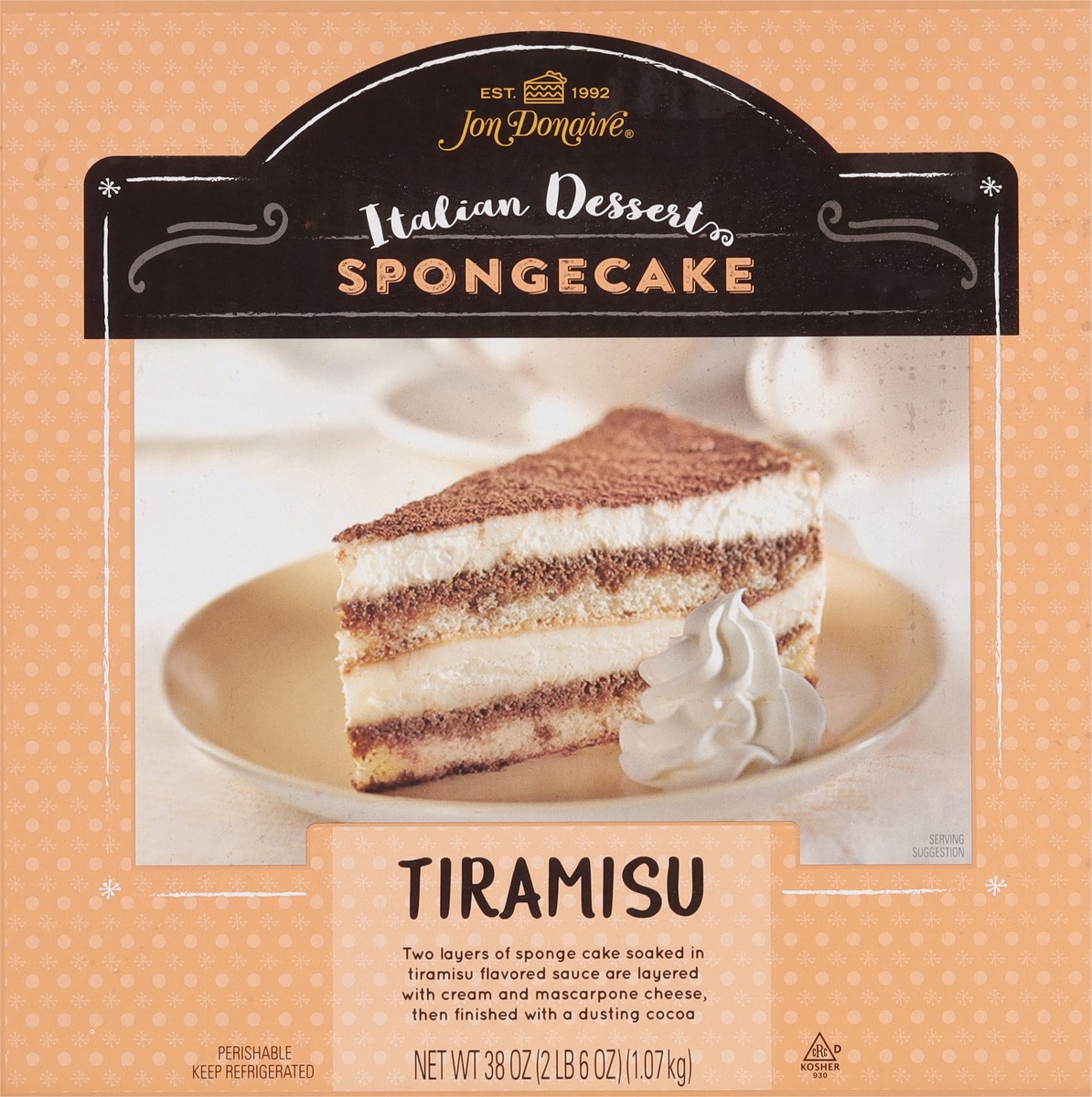 slide 3 of 9, Jon Donaire Italian Dessert Tiramisu Sponge Cake 38 oz, 38 oz