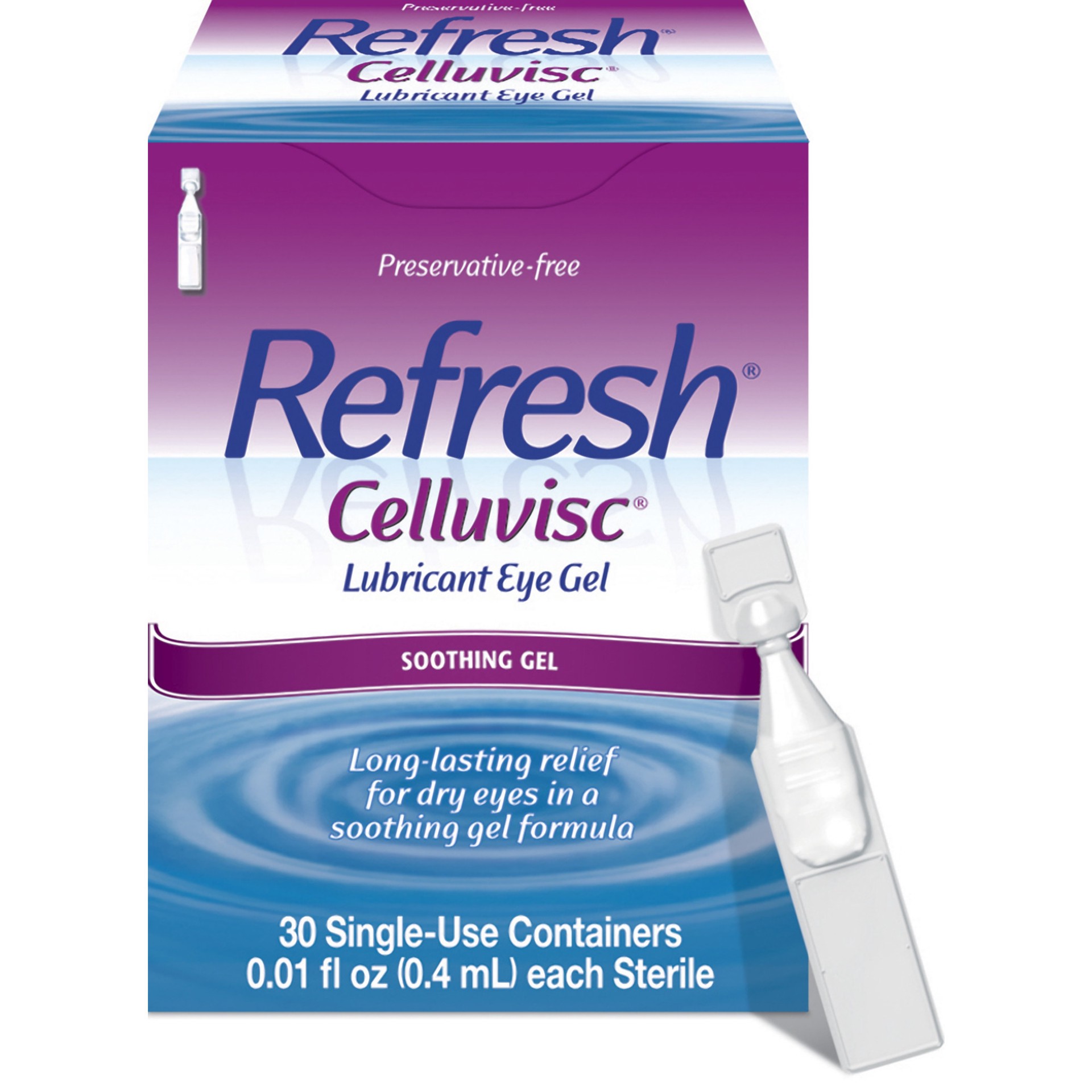 slide 1 of 6, Refresh Celluvisc Lubricant Eye Gel Preservative-Free Tears, 0.01 fl oz (0.4 mL), 30 Single-Use Containers, 30 ct