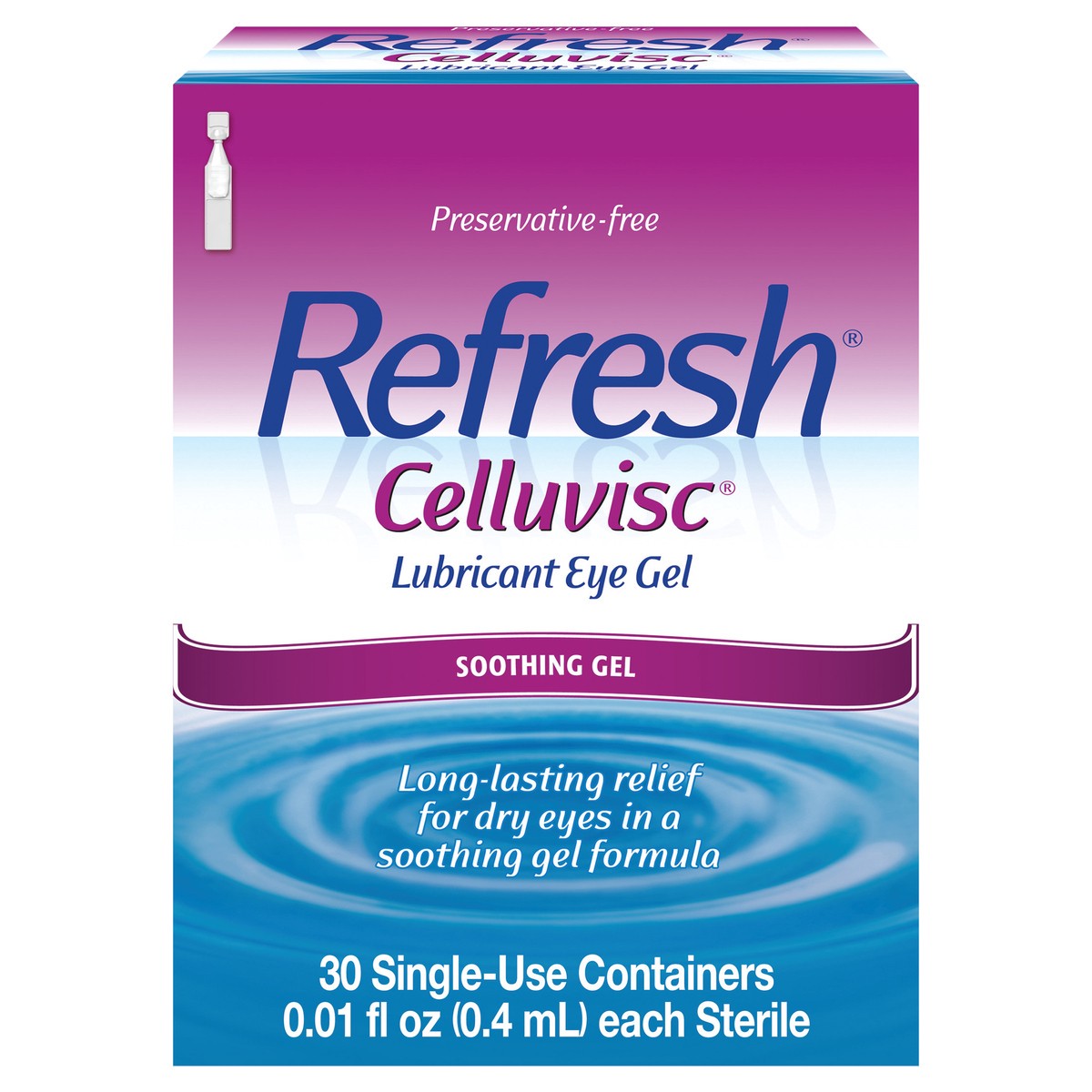 slide 1 of 6, Refresh Celluvisc Lubricant Eye Gel Non-Preserved Tears, 30 Single-Use Containers, 0.01 fl oz (0.4 mL), 0.40 mL