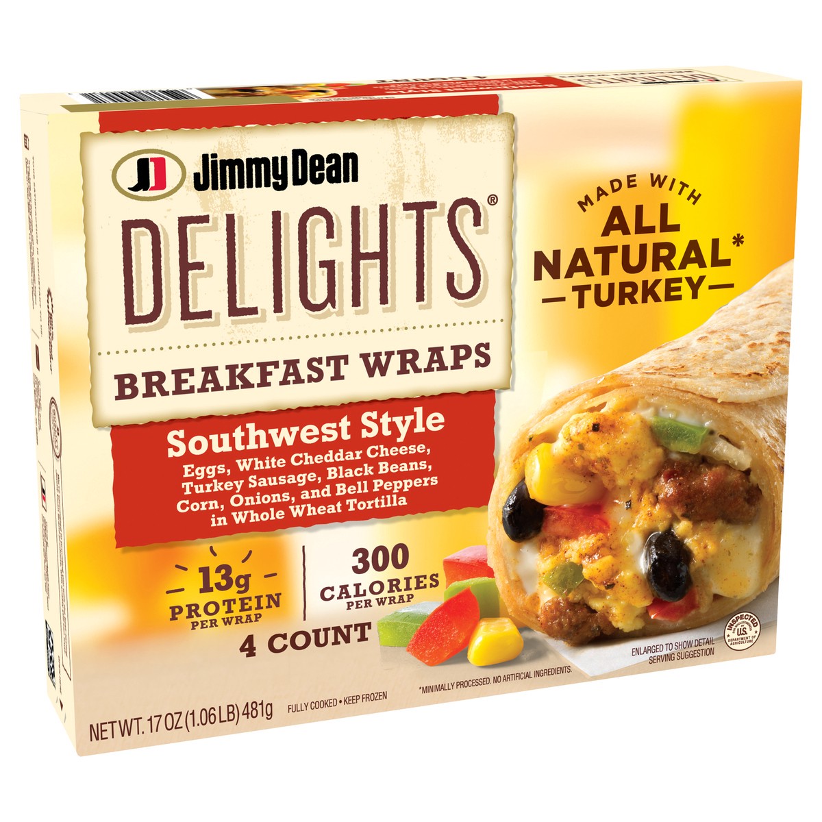 slide 7 of 8, Jimmy Dean Delights Breakfast Wrap, Southwest Style, Frozen, 4 Count, 17 oz