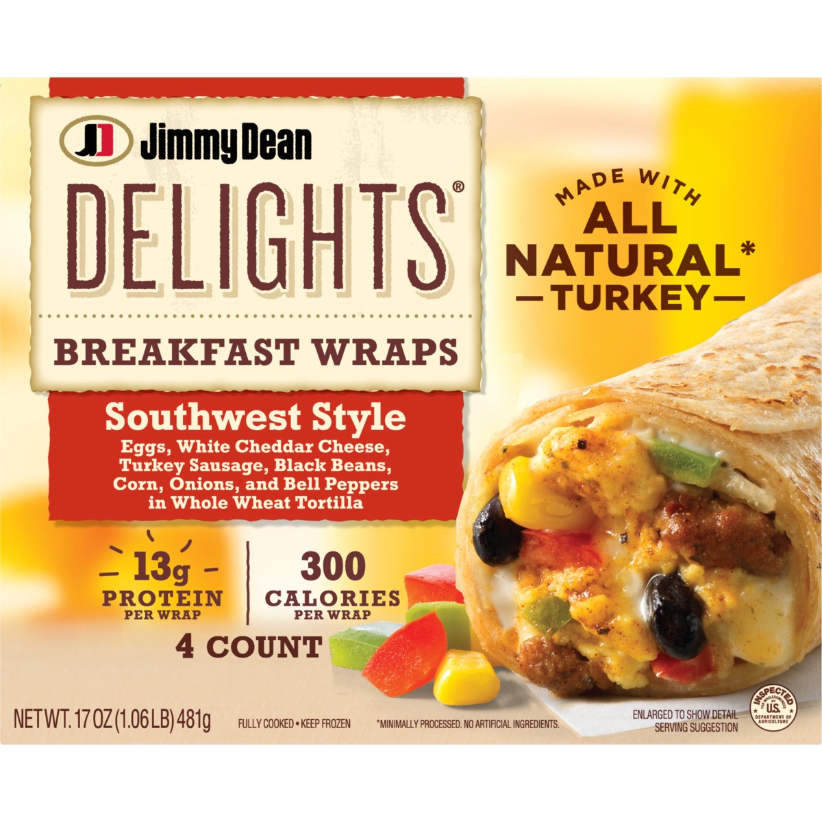 slide 2 of 8, Jimmy Dean Delights Breakfast Wrap, Southwest Style, Frozen, 4 Count, 17 oz