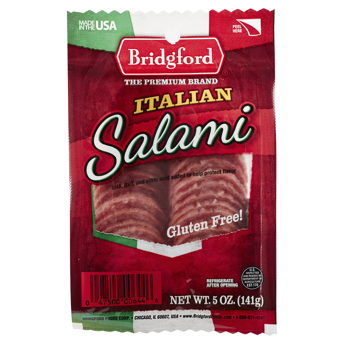 slide 1 of 1, Bridgford Italian Sliced Salami, 5 oz