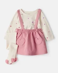 Carter's Baby Girl Valentine's Day 3-Piece Heart Long-Sleeve Top & Skirt Set - Pink Beige NB