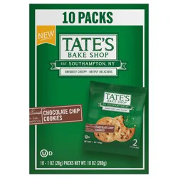 Tate's Bake Shop Chocolate Chip Cookies, 10 Snack Packs (2 Cookies Per Pack)