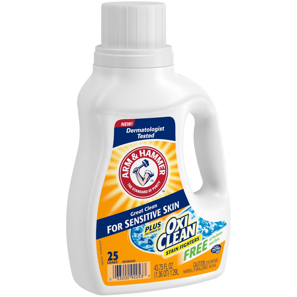 slide 2 of 4, ARM & HAMMER Oxiclean Stain Fighters Sensitive Skin Laundry Detergent, 43.75 fl oz