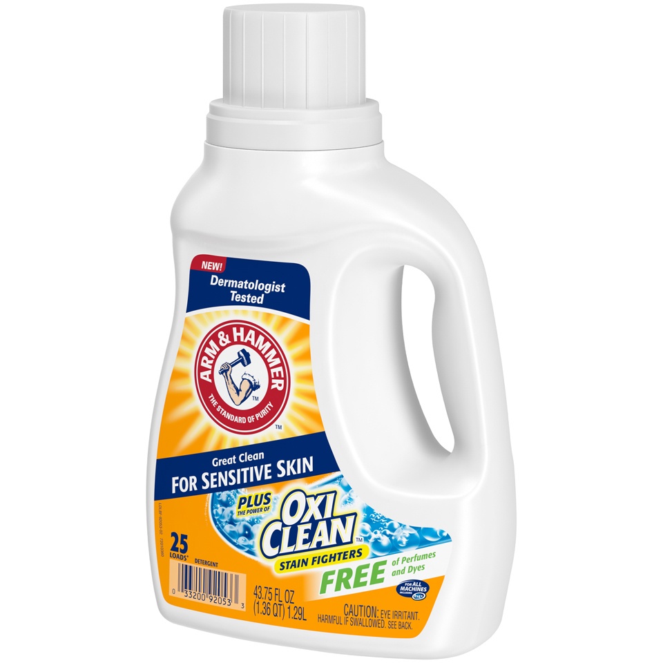 slide 3 of 4, ARM & HAMMER Oxiclean Stain Fighters Sensitive Skin Laundry Detergent, 43.75 fl oz