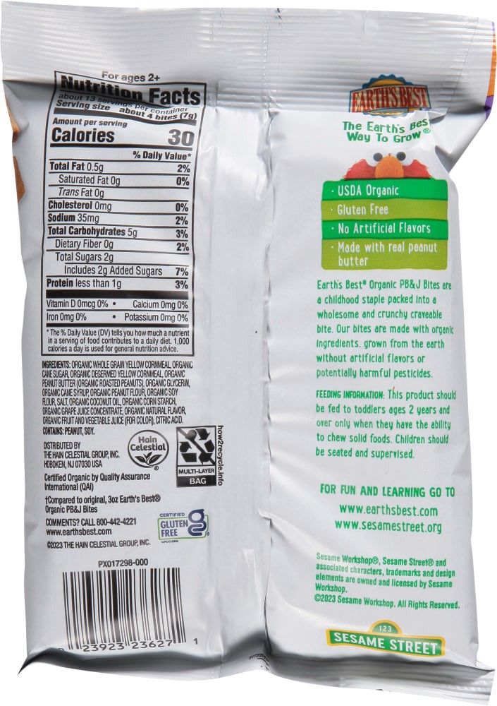 slide 2 of 2, Earth's Best Organic Peanut Butter & Grape Flavored Pb & J Bites 3.17 oz,