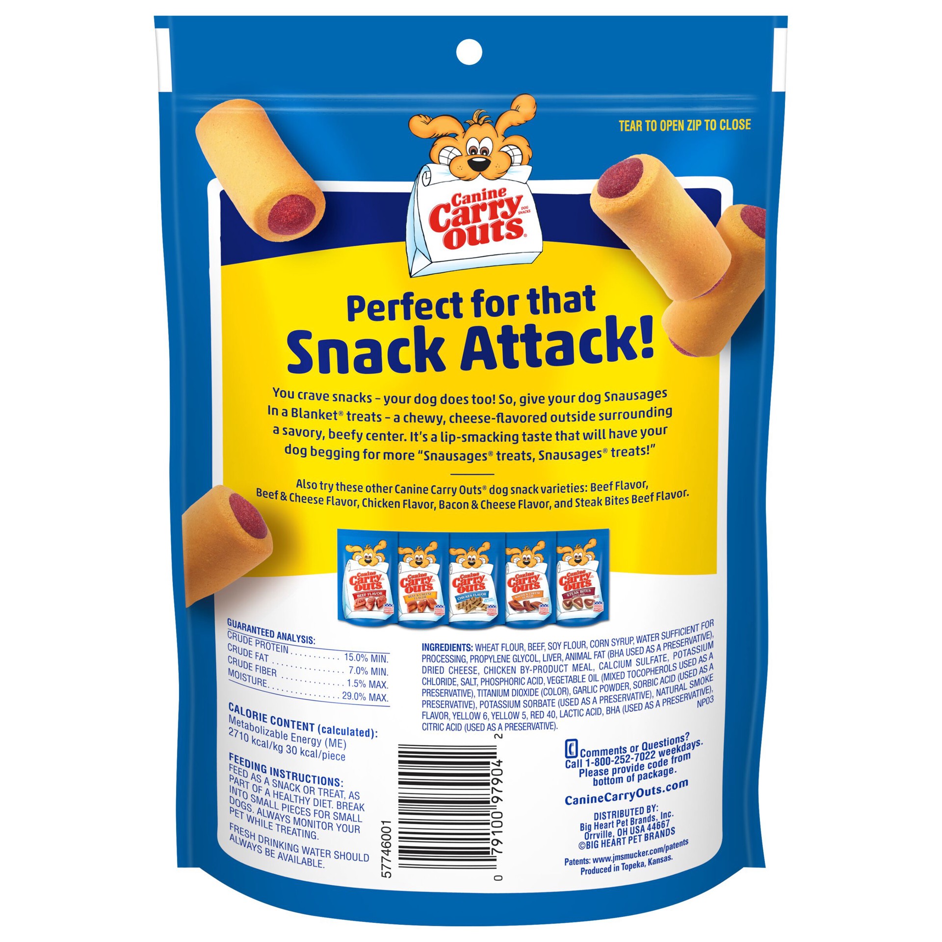 slide 7 of 7, Canine Carry Outs Snausages in a Blanket Chewy Dog Treats, Beef & Cheese Flavor, 12 Ounces, 12 oz