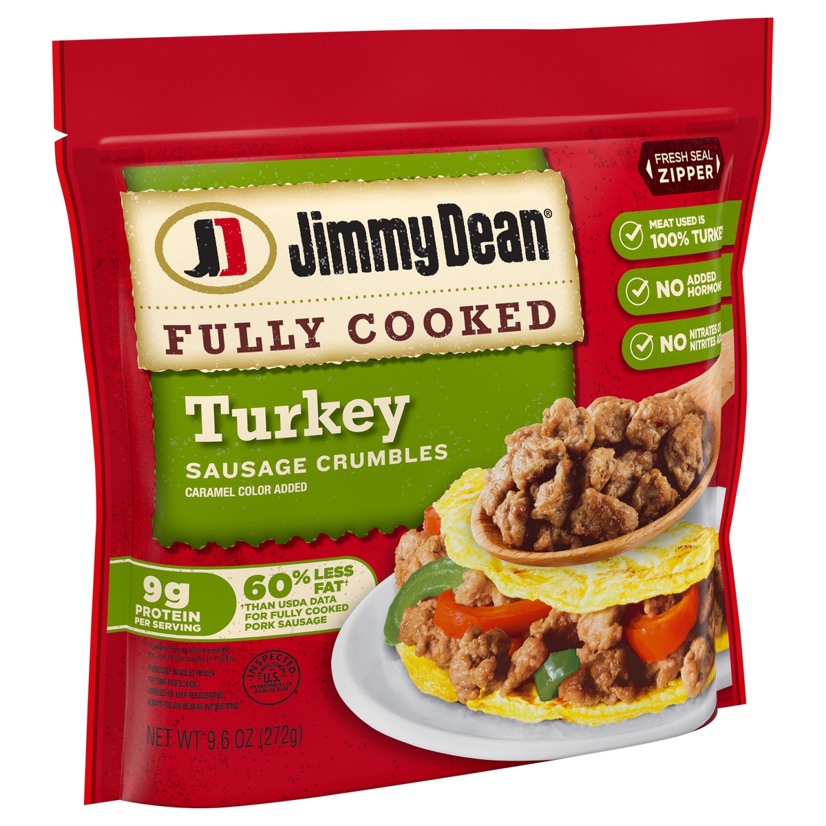slide 2 of 9, Jimmy Dean Fully Cooked Turkey Sausage Crumbles, 9.6 oz