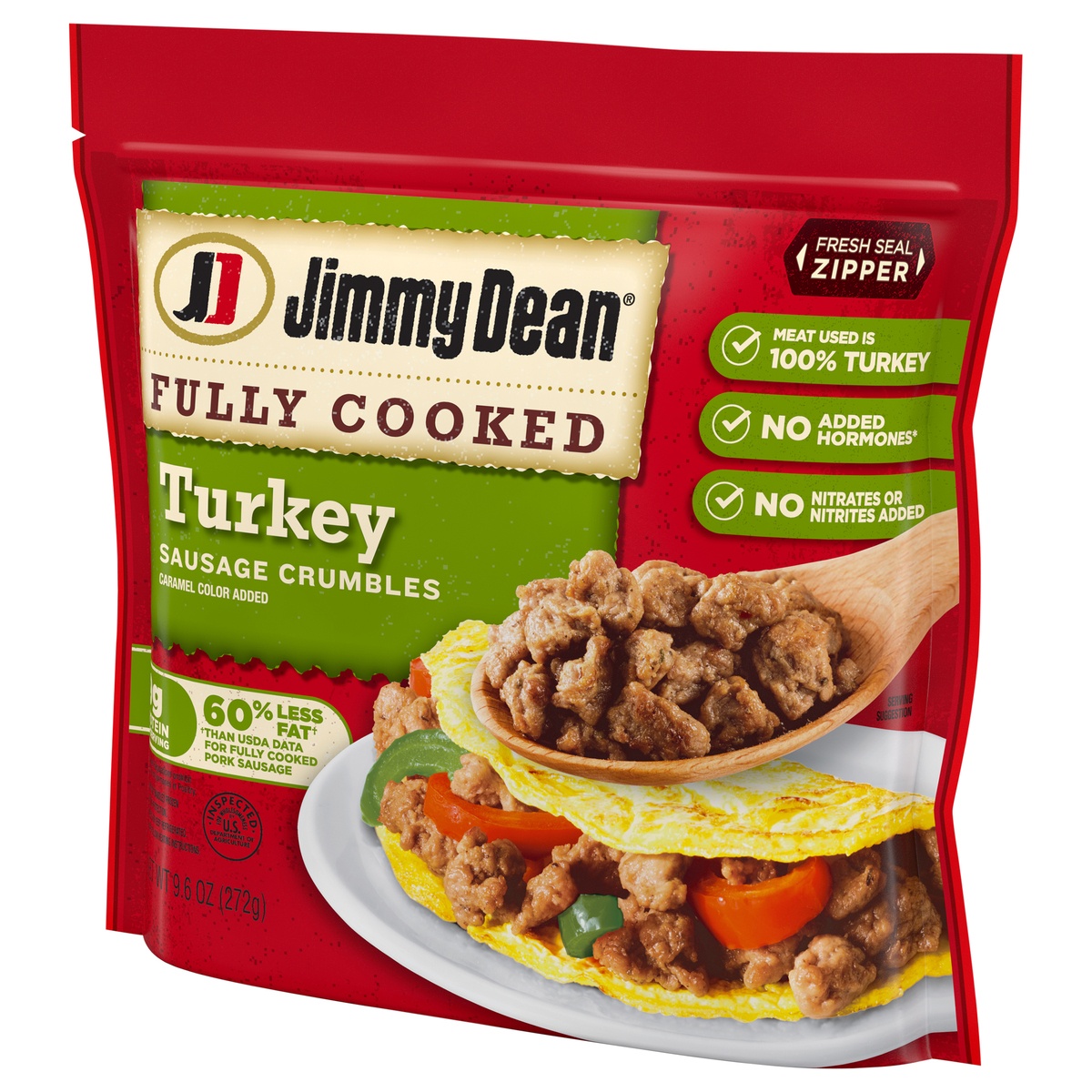 slide 3 of 9, Jimmy Dean Fully Cooked Turkey Sausage Crumbles, 9.6 oz
