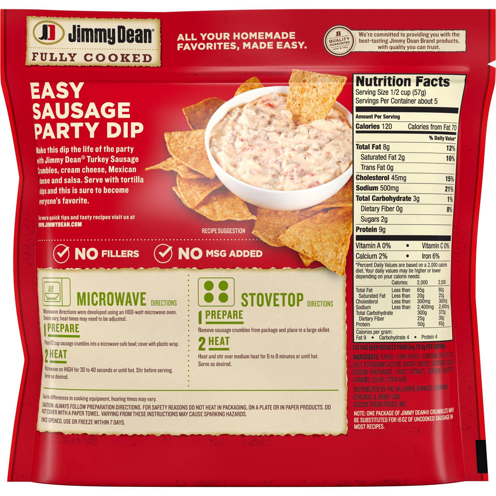 slide 6 of 11, Jimmy Dean Fully Cooked Breakfast Turkey Sausage Crumbles, 9.6 oz, 272.15 g