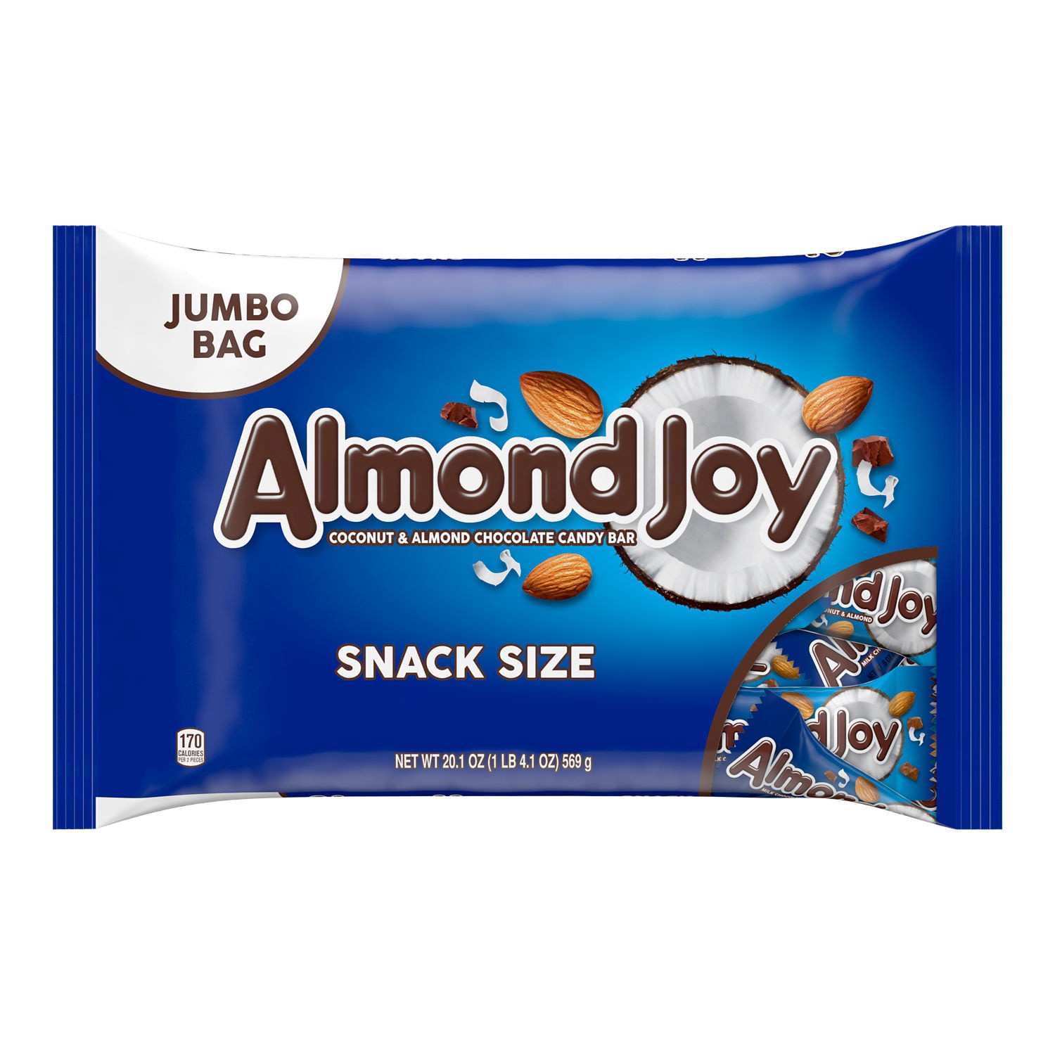 slide 1 of 8, ALMOND JOY Coconut and Almond Chocolate Snack Size, Candy Jumbo Bag, 20.1 oz, 20.1 oz