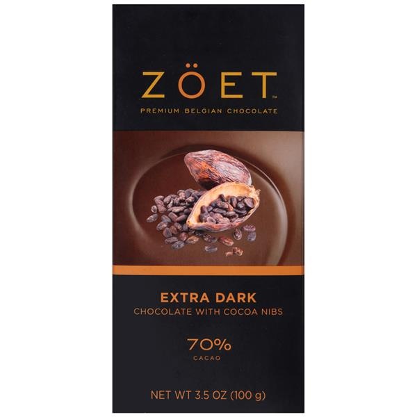 slide 1 of 1, Zöet 70% Cacao Extra Dark Chocolate With Cocoa Nibs, 3.5 oz