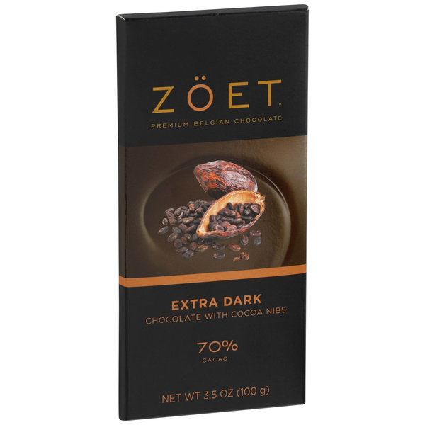 slide 1 of 1, Zöet 70% Cacao Extra Dark Chocolate With Cocoa Nibs, 3.5 oz