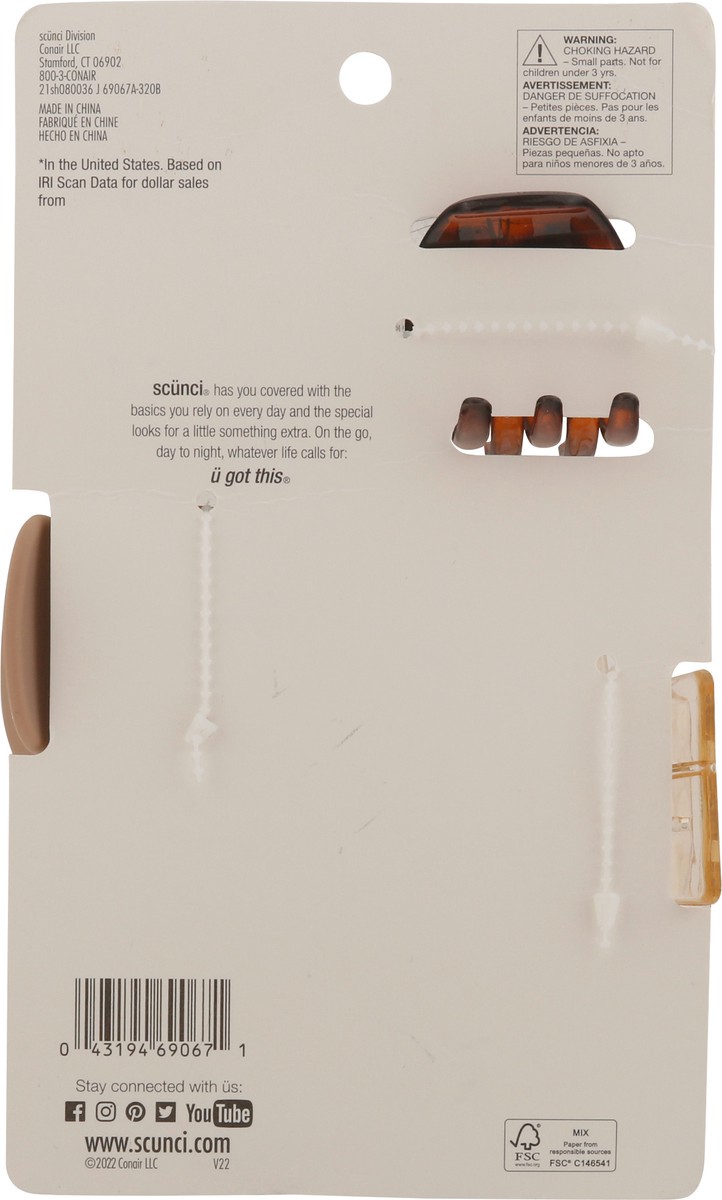 slide 4 of 9, scünci Claw Hair Clips 3 ea, 3 ct