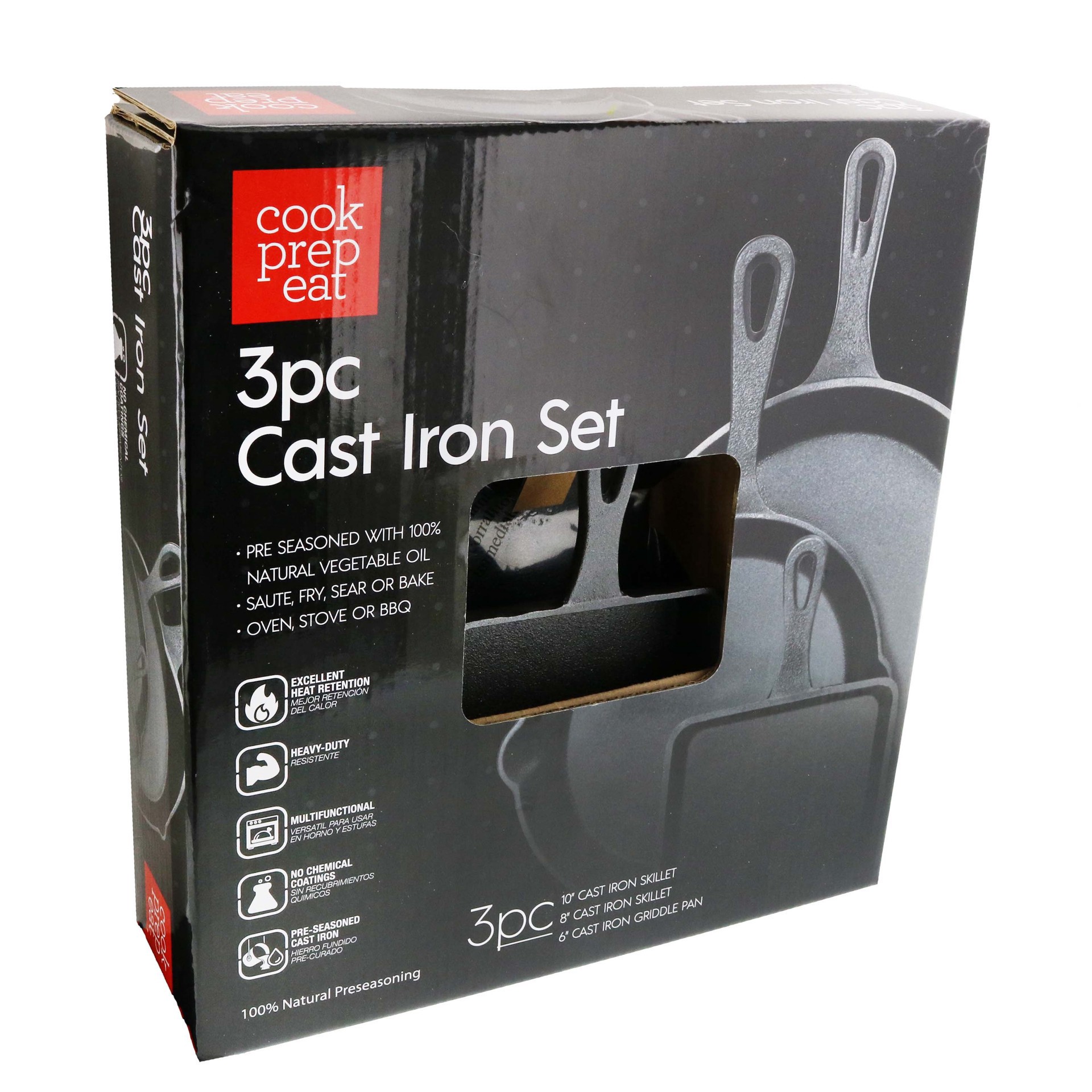 slide 1 of 1, Cook Prep Eat Pre Seasoned Cast Iron Set, 3 ct