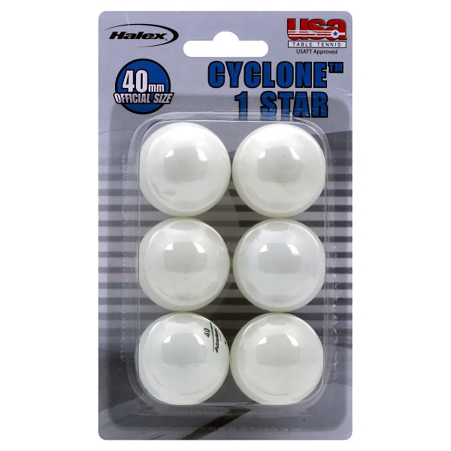 slide 1 of 1, Halex Cyclone 1 Star Table Tennis Balls 40 mm, 6 ct