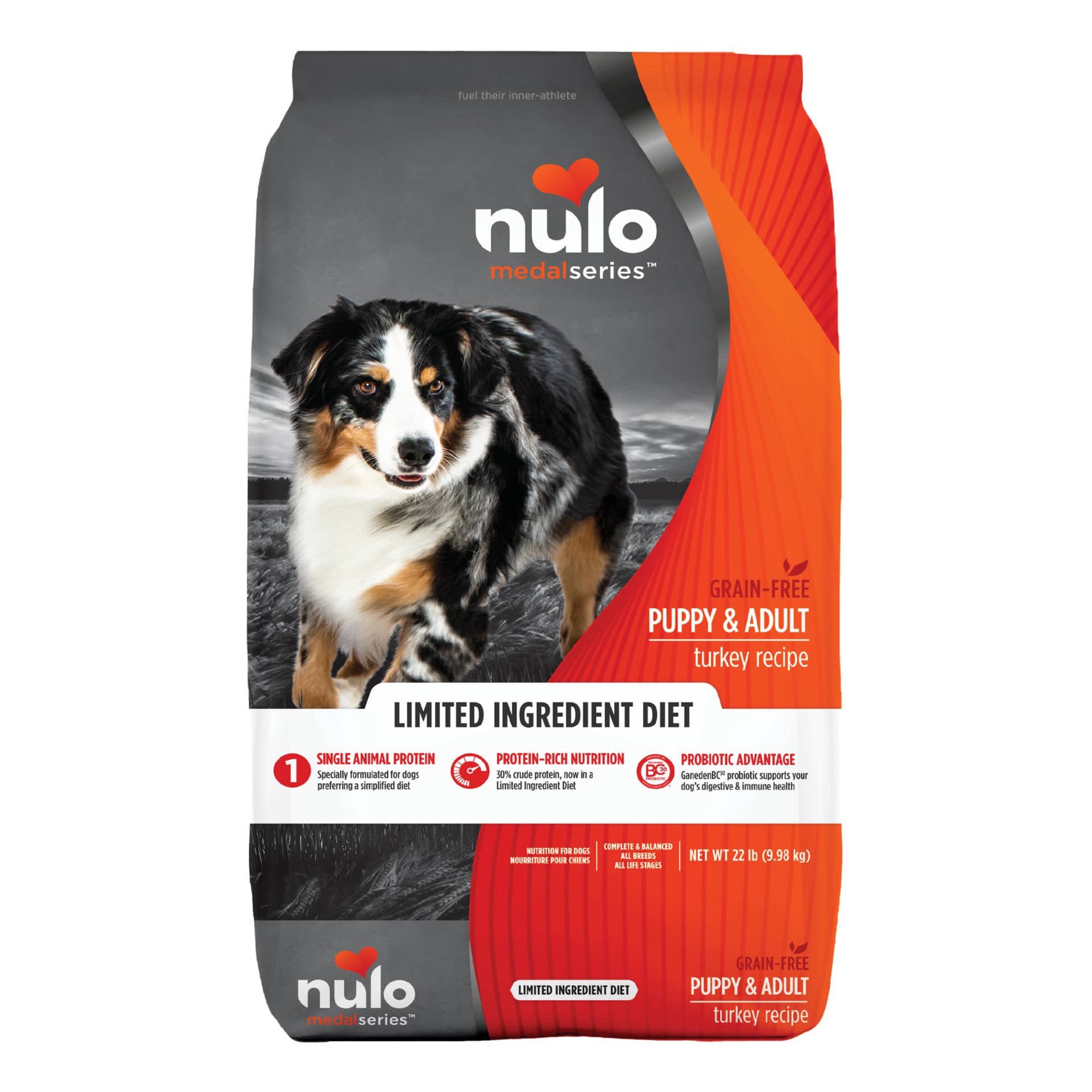 slide 1 of 1, Nulo MedalSeries Grain-Free Limited Ingredient Diet Turkey Puppy & Adult Dry Dog Food, 22 lb
