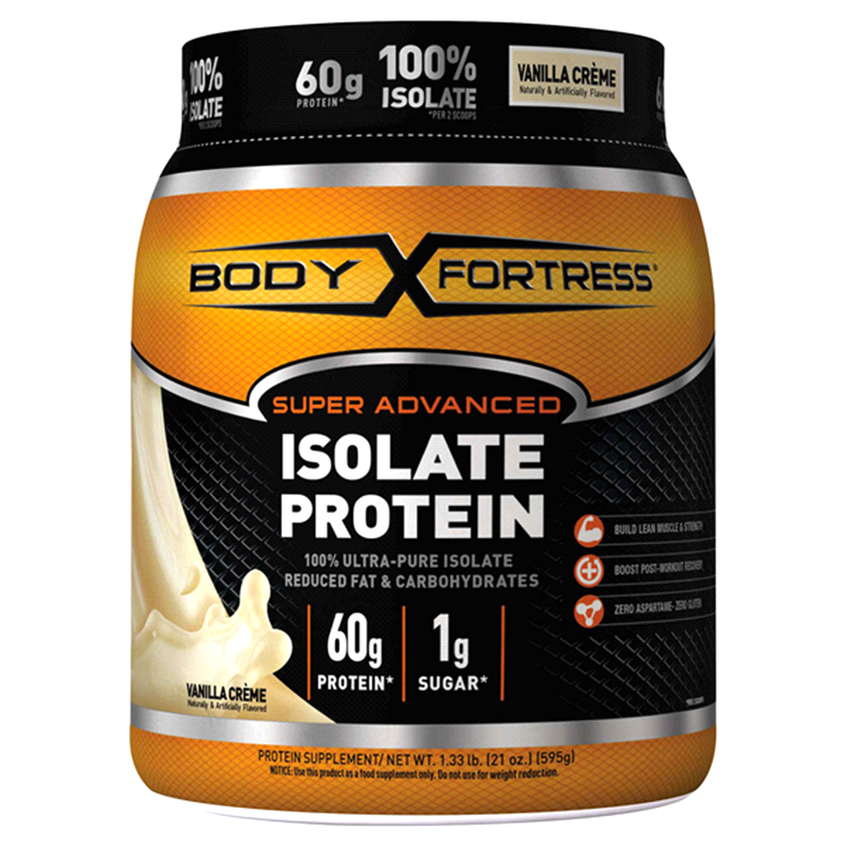 slide 1 of 1, Body Fortress Super Advanced Vanilla Creme Isolate Protein Powder, 24 oz