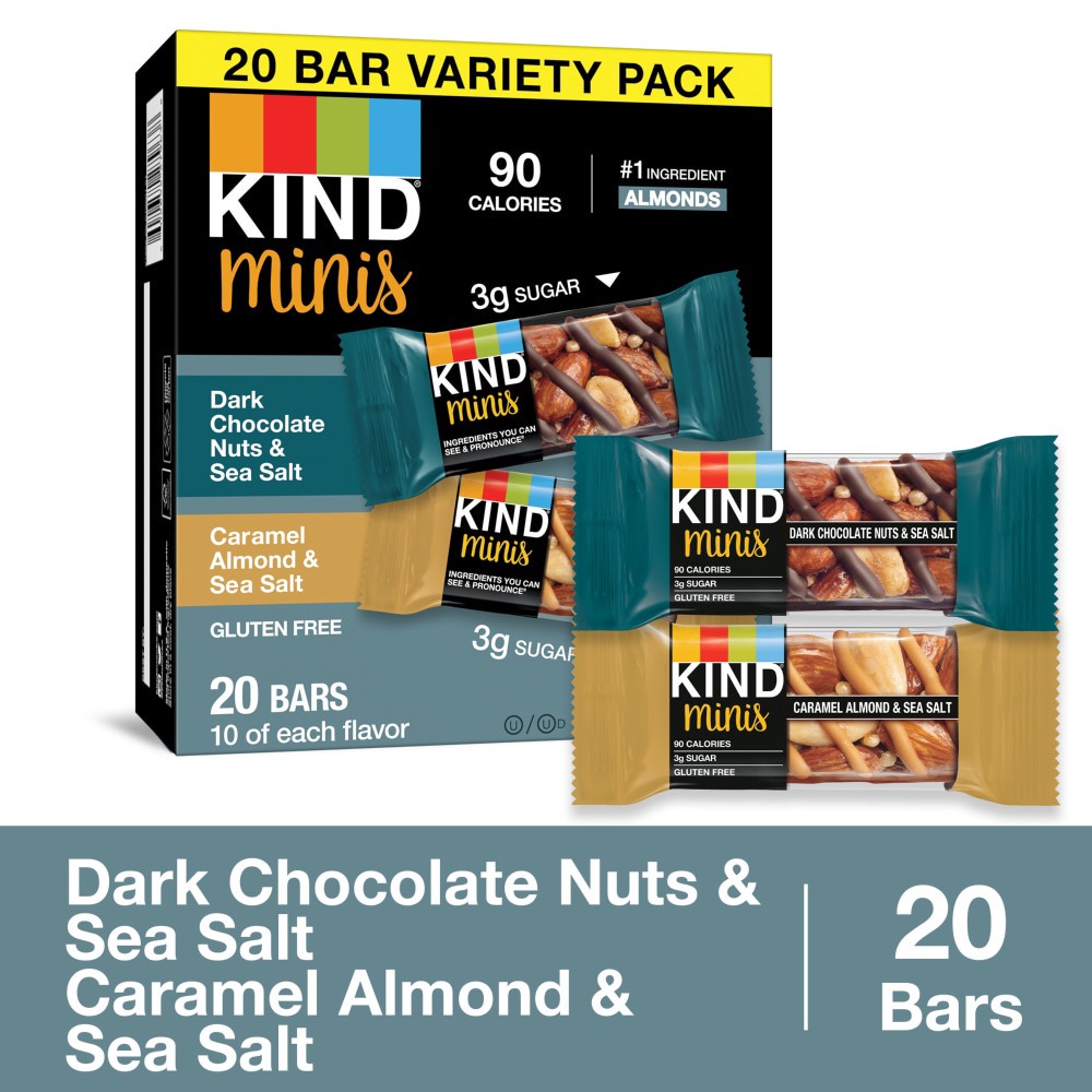 slide 1 of 1, KIND Minis Dark Chocolate Nuts & Sea Salt Bars, 20 ct