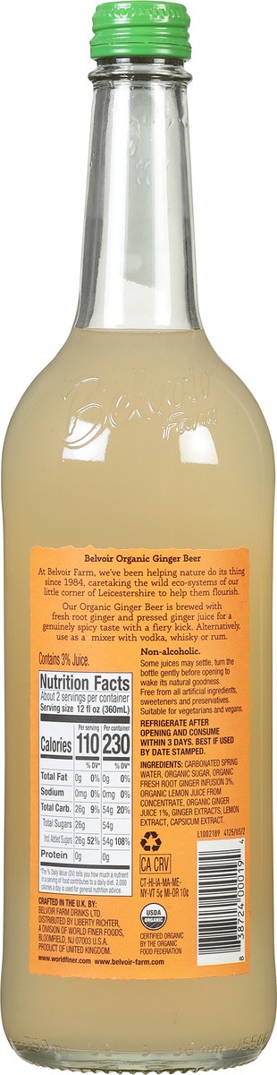 slide 5 of 9, Belvoir Farm Organic Ginger Beer Sparkling Soft Drink 25.4 fl oz, 25.4 fl oz