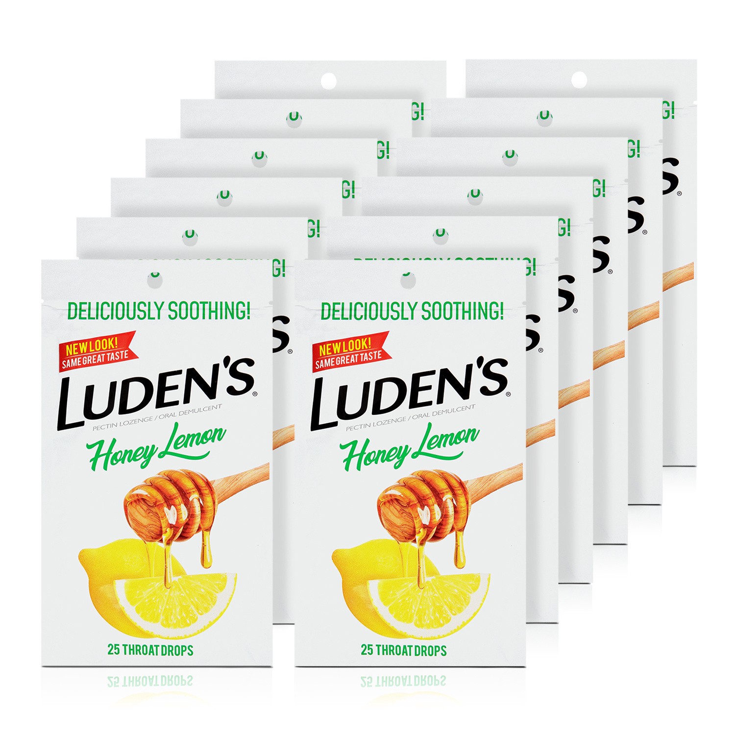 slide 1 of 2, Luden's Deliciously Soothing Throat Drops, Honey Lemon Flavor, 25 Count, 12 Pack, 25 ct