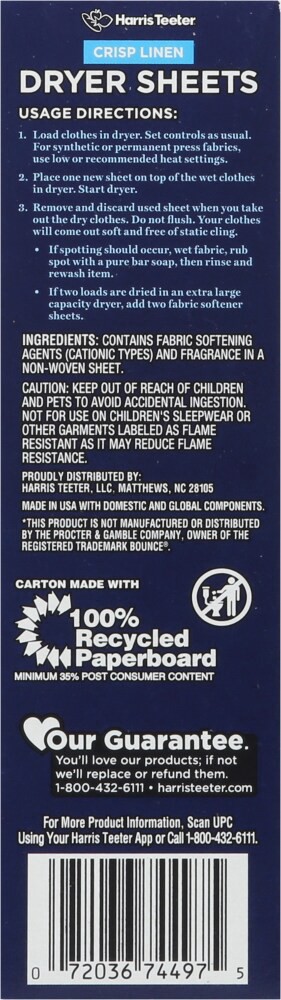 slide 2 of 3, Harris Teeter® Crisp Linen Dryer Sheets, 60 ct