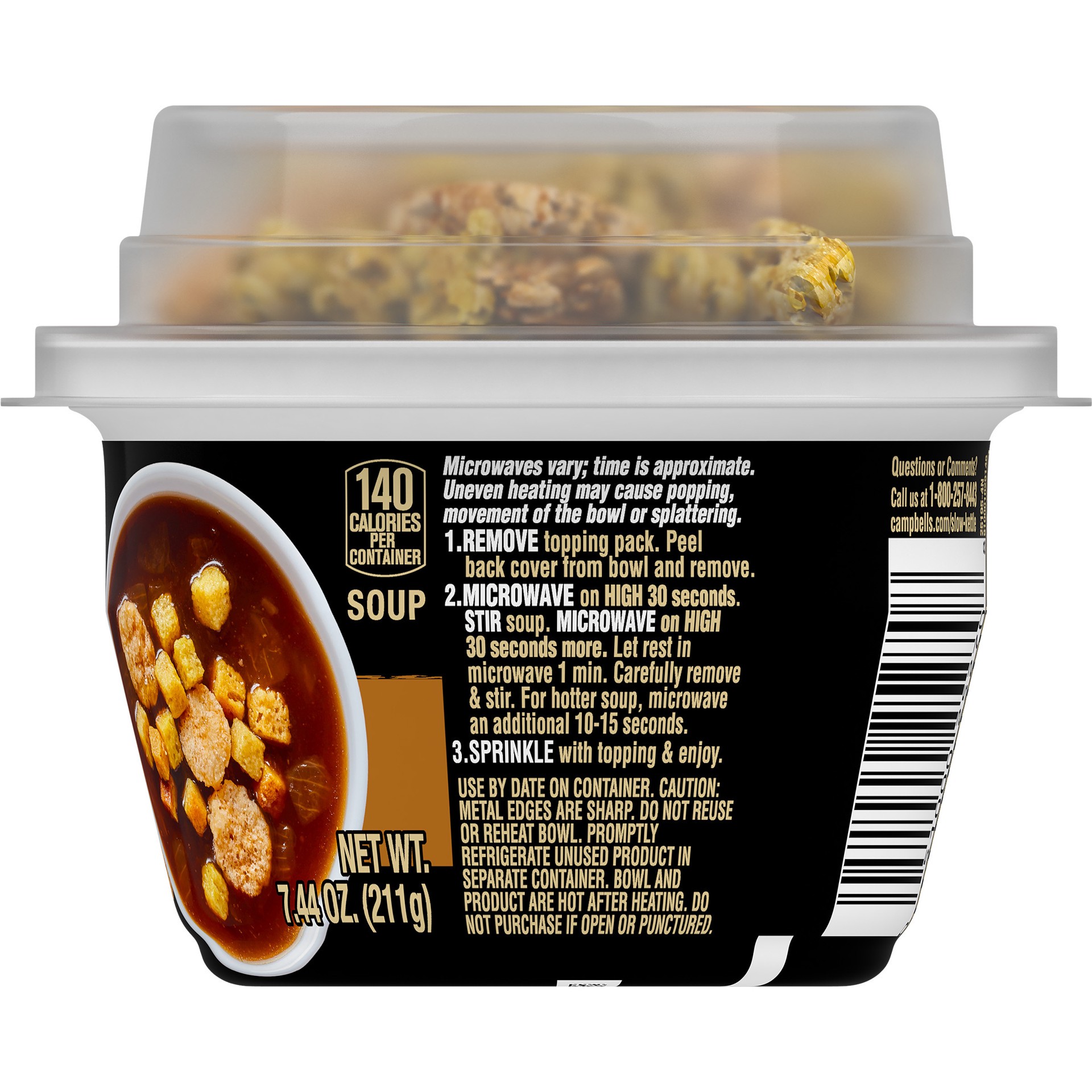 slide 2 of 5, Campbell's Slow Kettle Style French Onion Soup With A Crunch, 7 Ounce Microwavable Cup, 7.44 oz